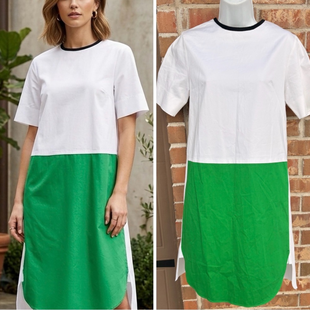 Cedric Charlier White and Green Colorblock Dress size 6
